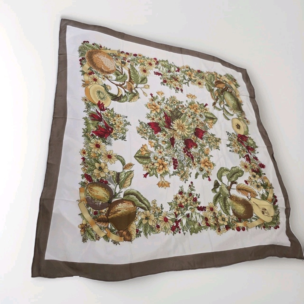 Silk Square Floral Fruit Scarf Luxury Old Money